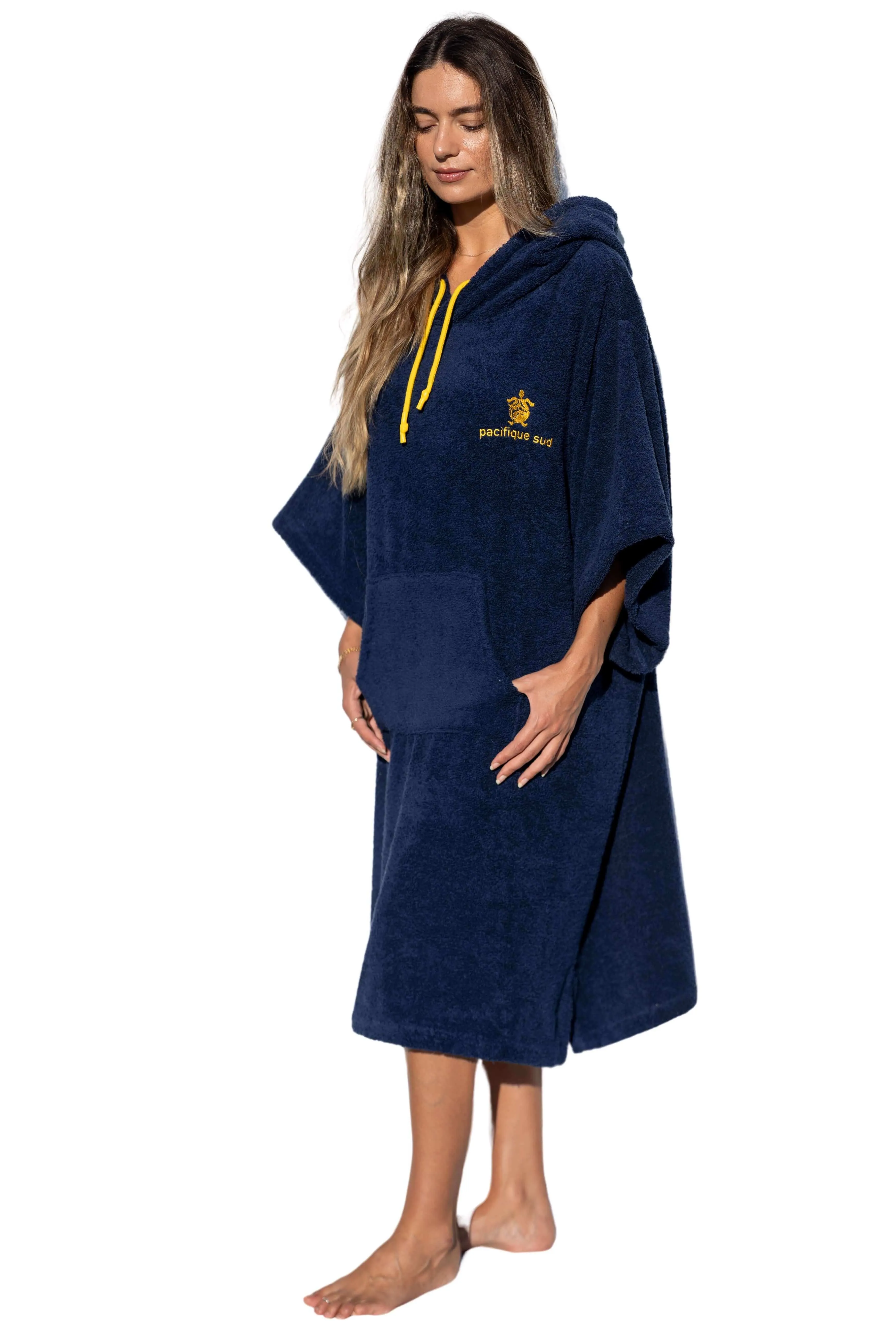 Navy Blue Surf Poncho - One Size - Cotton - with sleeves