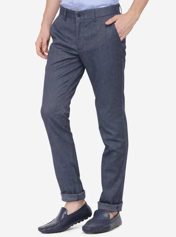 Ombre Blue Solid Super Slim Fit Casual Trouser | Greenfibre