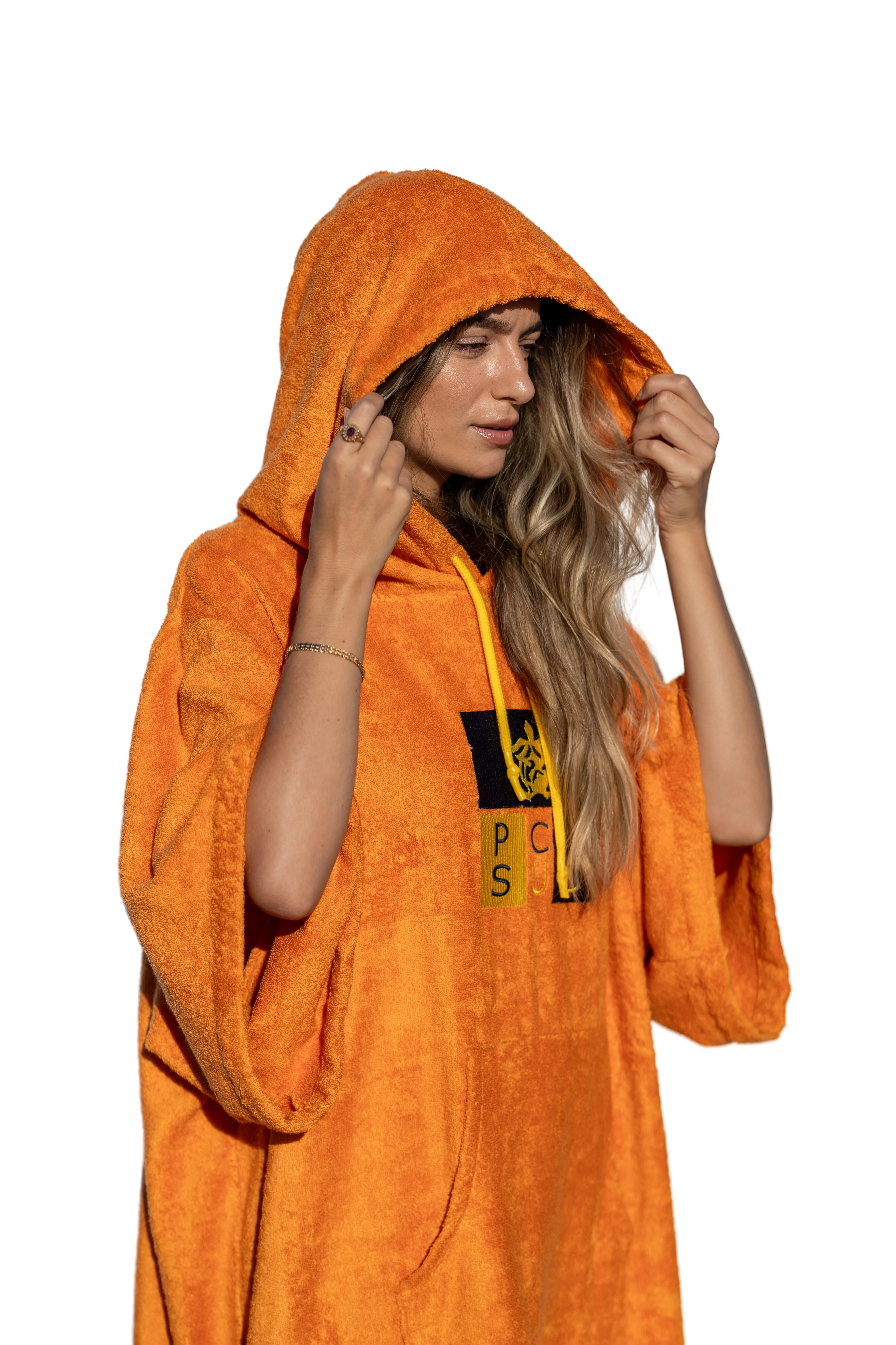 Orange Surf Poncho - One Size - Tencel - With sleeves