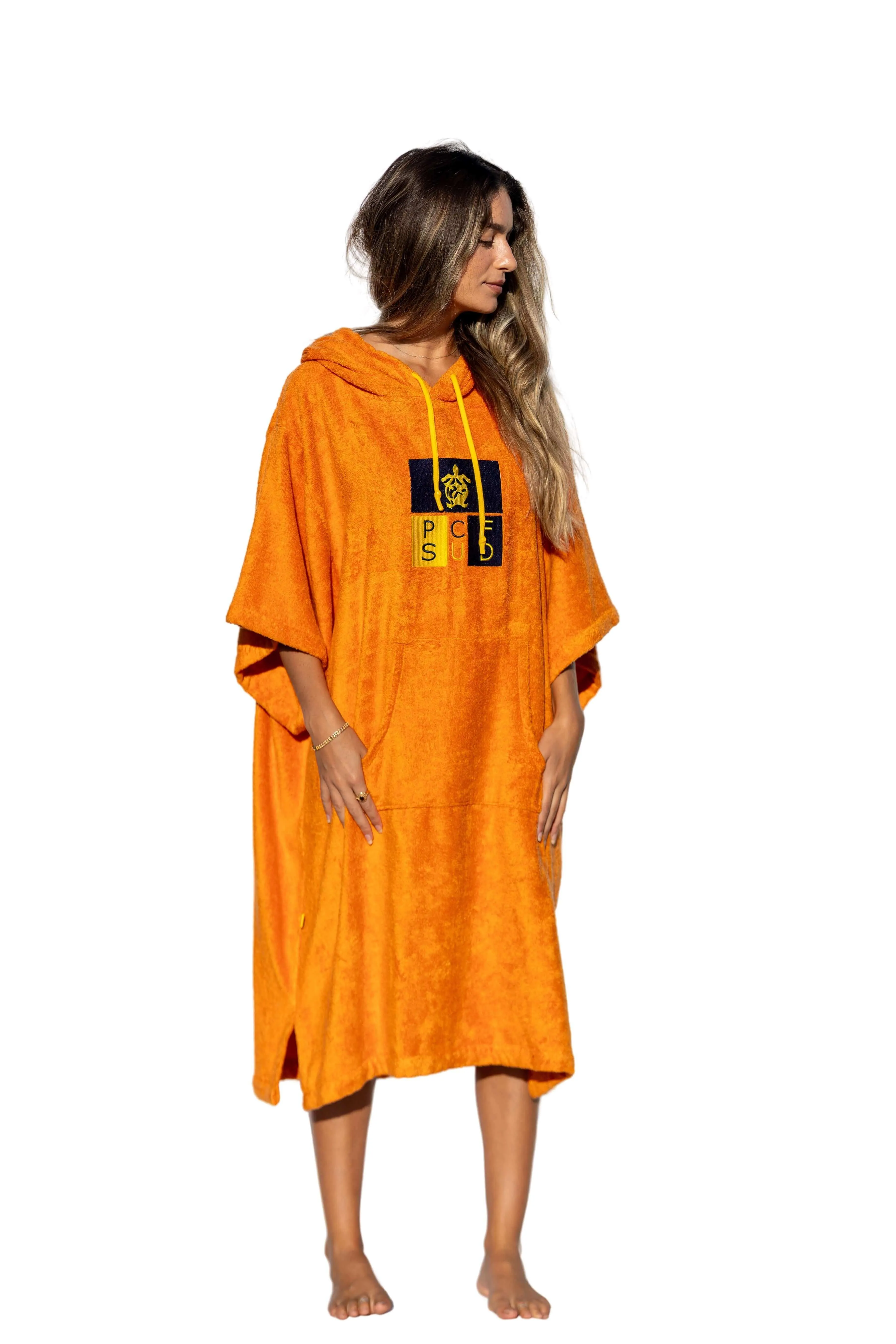 Orange Surf Poncho - One Size - Tencel - With sleeves