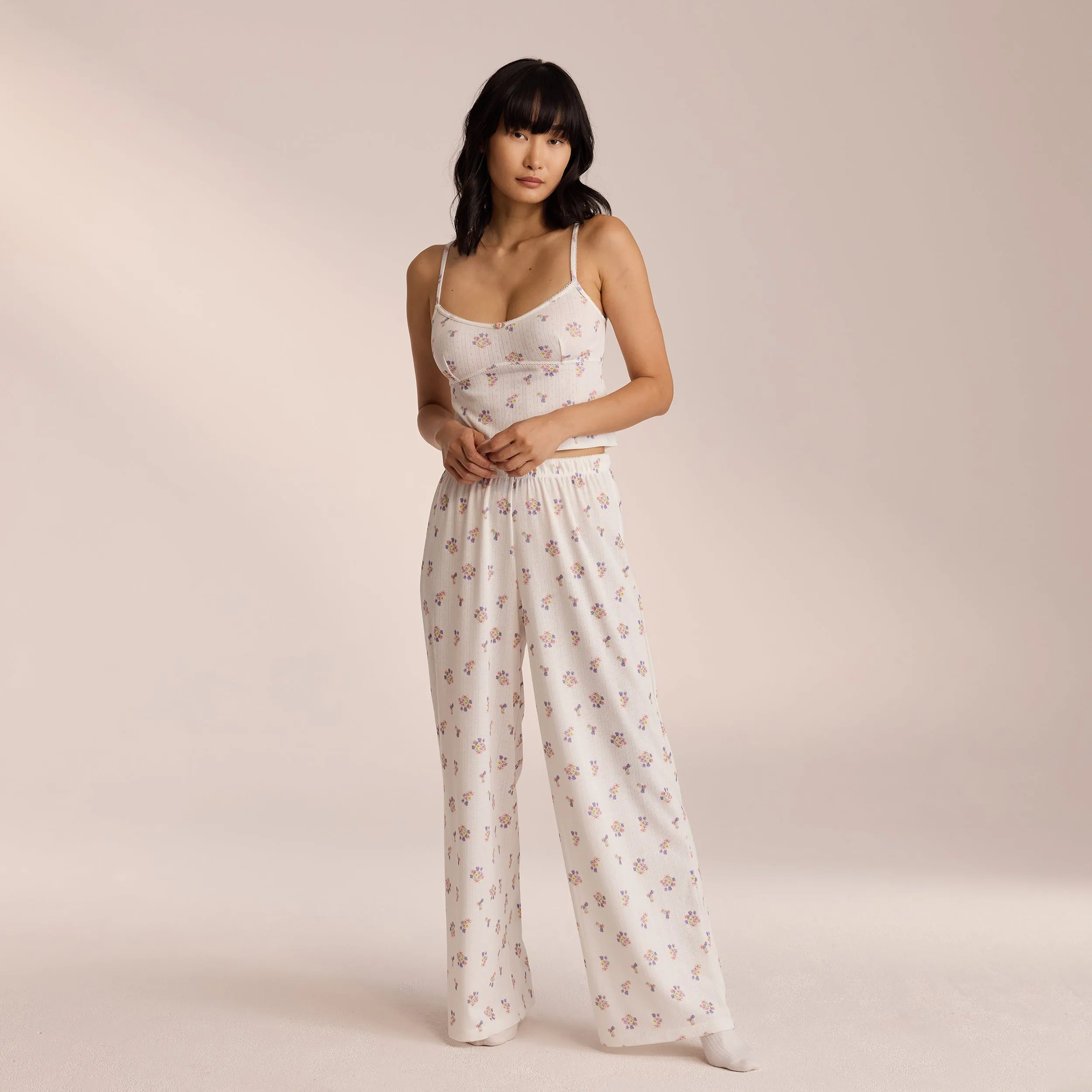 Pointelle Pyjama Bottoms - White Floral