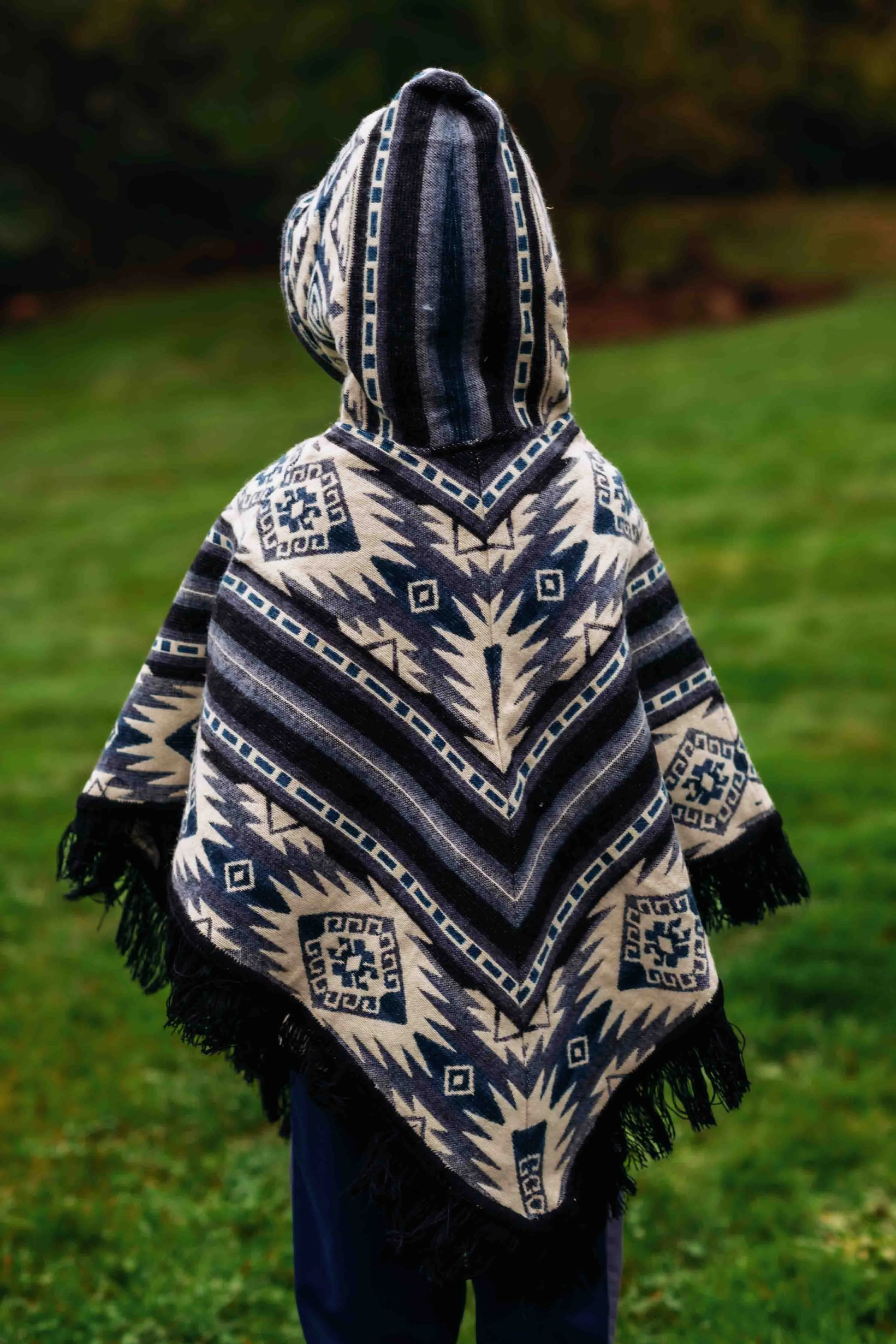 Toddler Kids Conquistador Alpaca Poncho - Jamaican - with Native Pattern Triangular Design