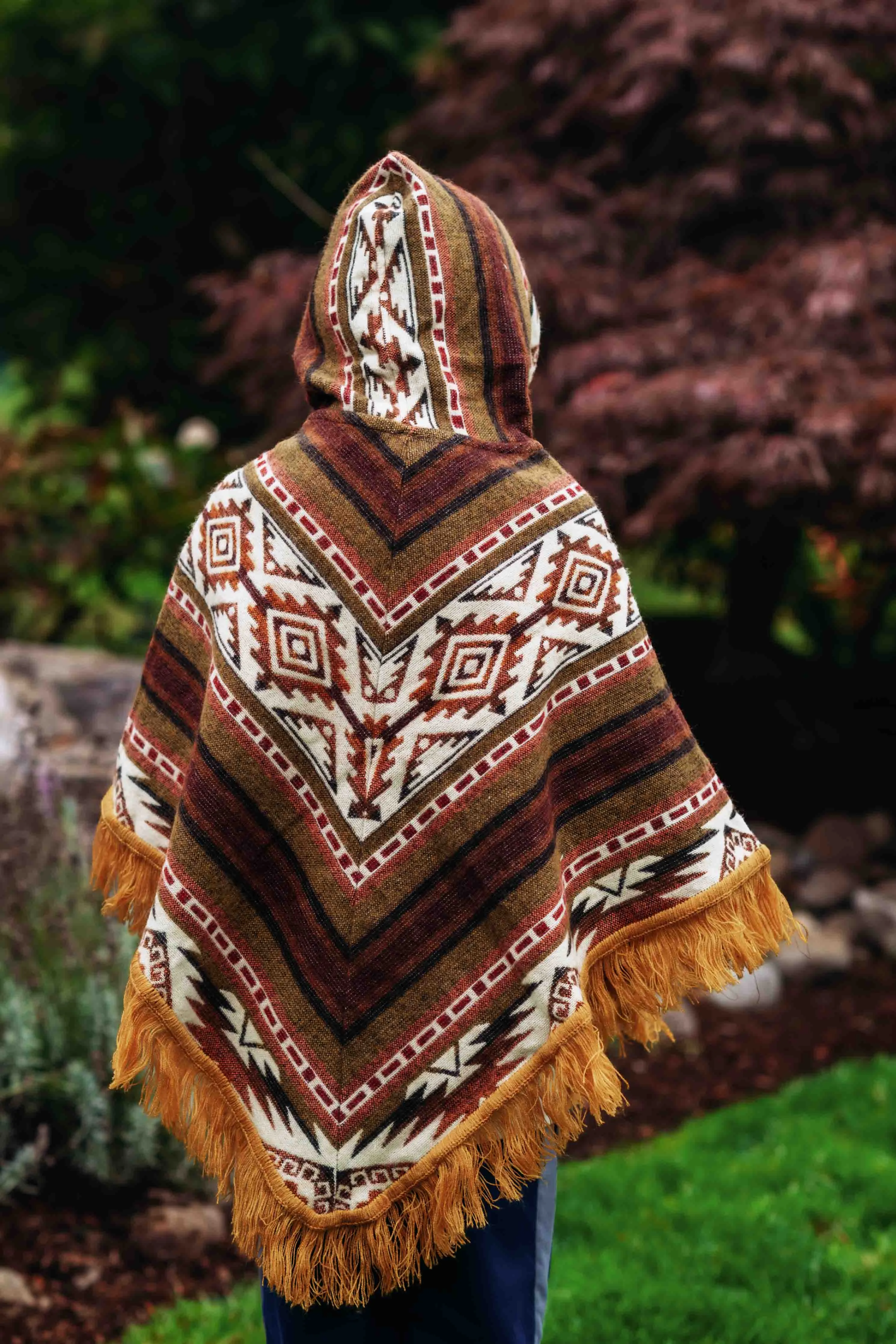 Toddler Kids Conquistador Alpaca Poncho - Jamaican - with Native Pattern Triangular Design