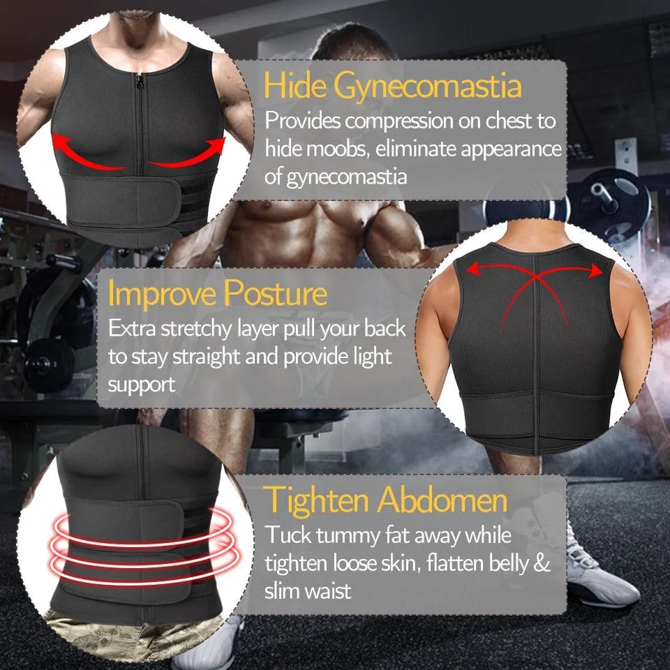 Trending Men Body Shaper - Waist Trainer Sauna Suit Sweat Vest Slimming Underwear Weight Loss Shirt - Fat Burner Workout Tank Tops (FHM1)