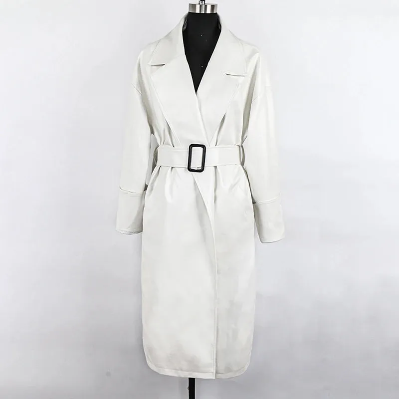 Trendy Long Oversized Leather Trench Coat