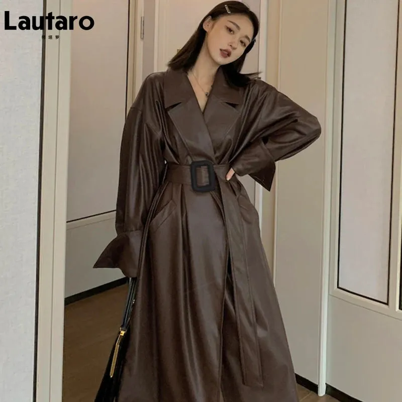 Trendy Long Oversized Leather Trench Coat