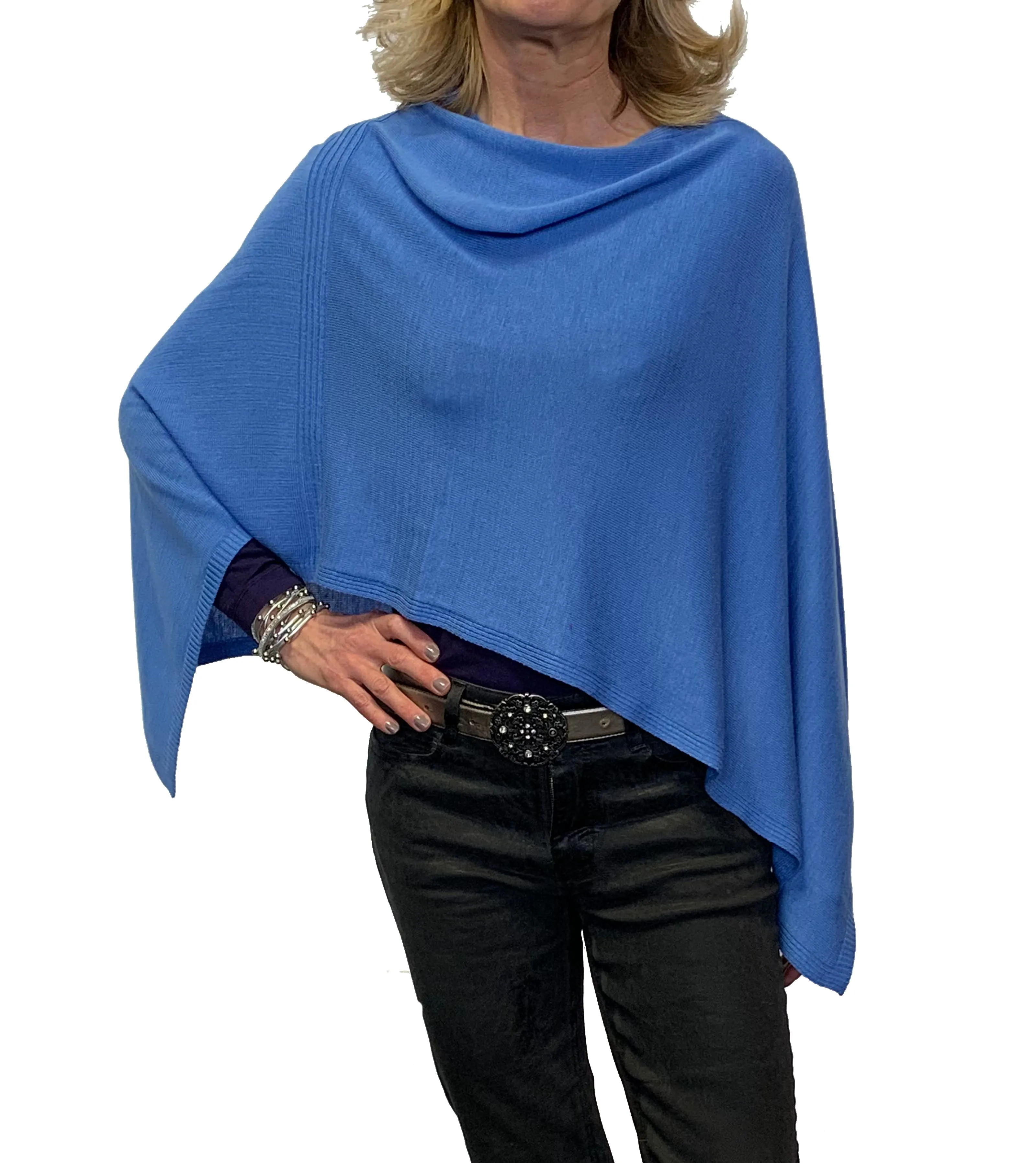 Triangle Solid Ribbed Knit Jersey Poncho