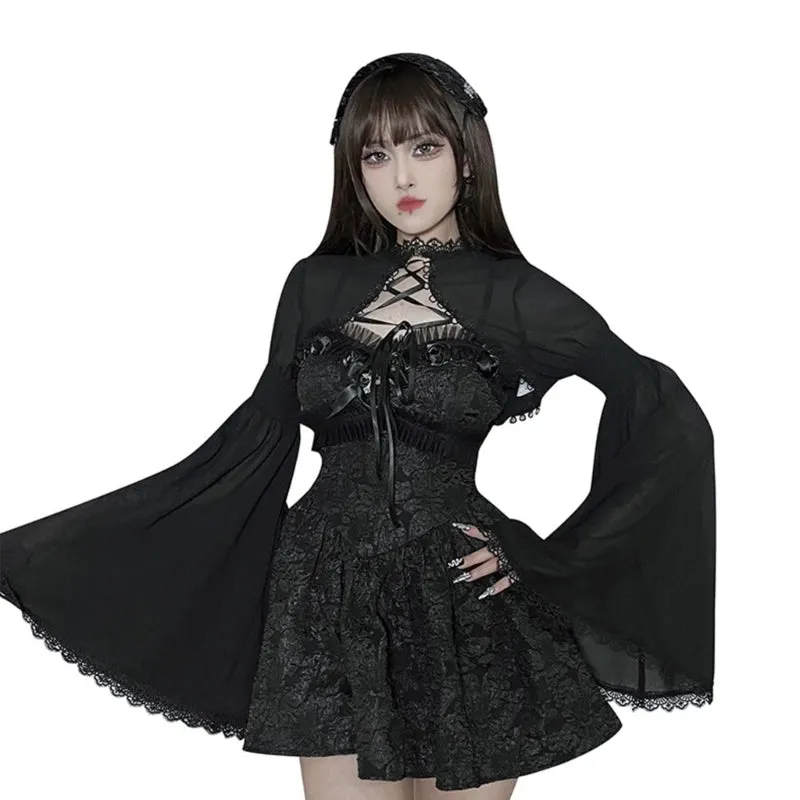 Vintage lace black gothic evening short stylish wrap Cardigans