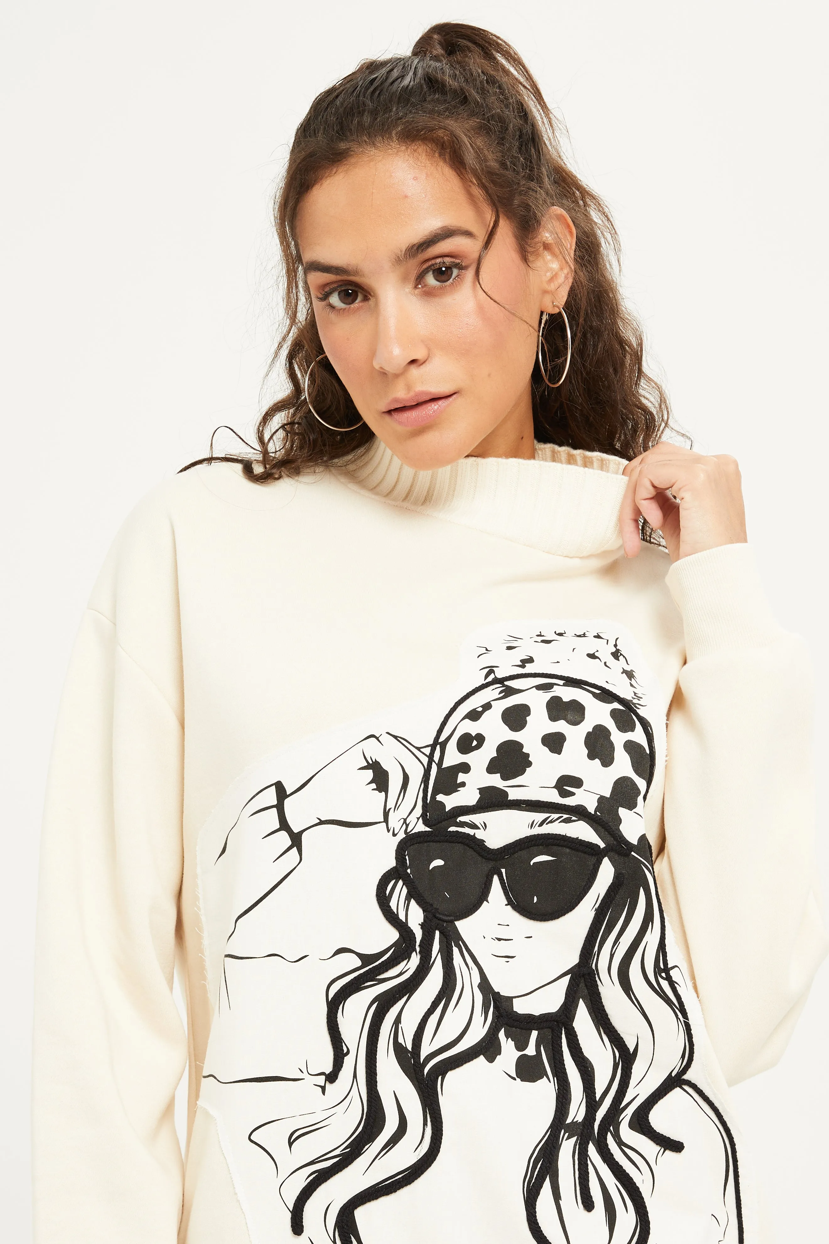 Women Cream Printed Sweatshirt