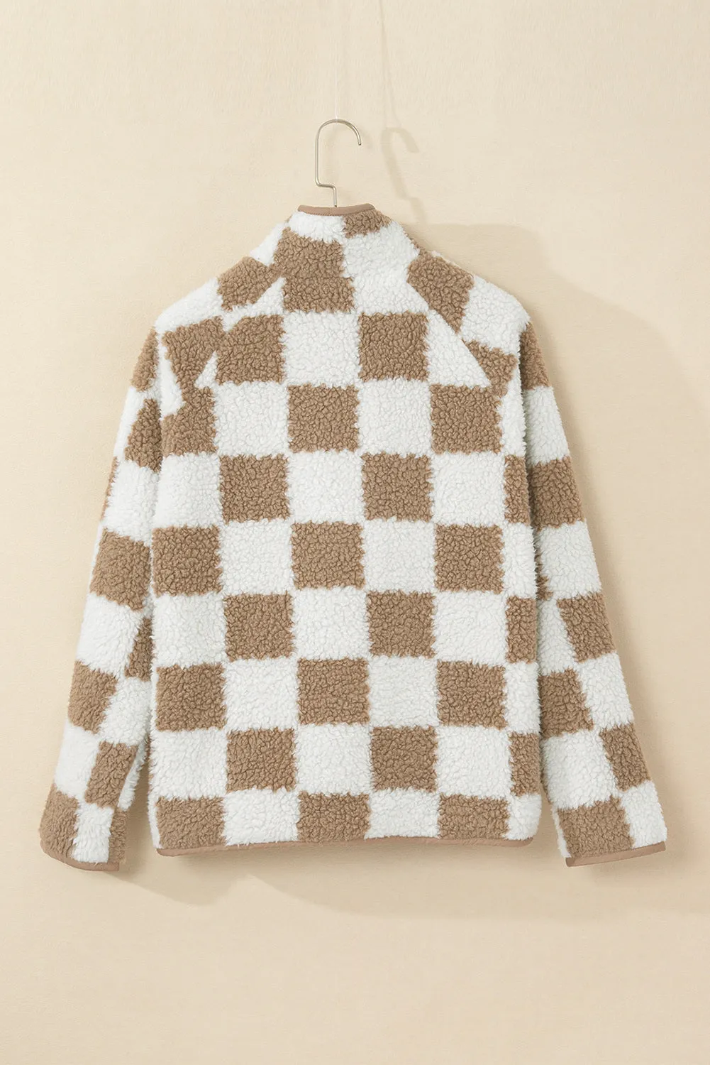 Women Plaid Fleece Jacket Snap Button Up Sherpa Winter Coats