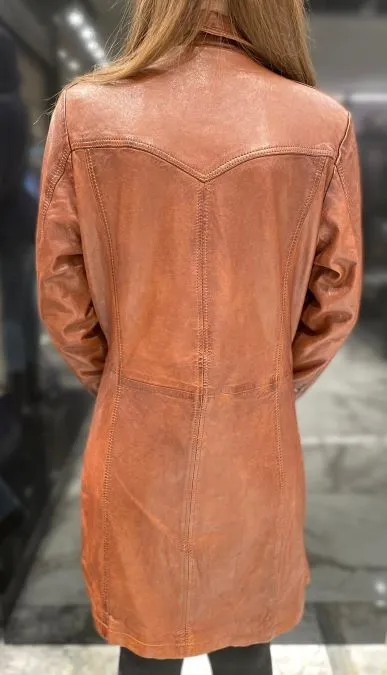 Women's Stylish Long Leather Coat